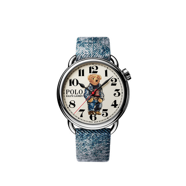 Gå till produkten: 42 mm Denimpolo-Bär Stål Vitt Viser