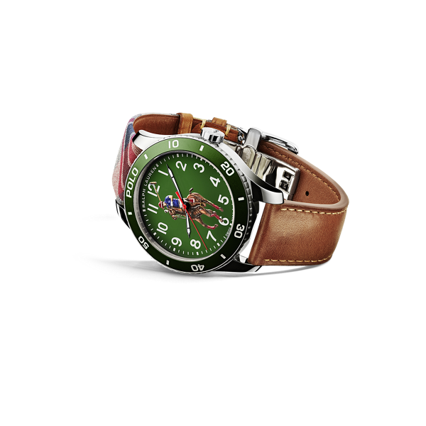 Gå till produkten: 42 mm Polo Player Stål Grön Visare