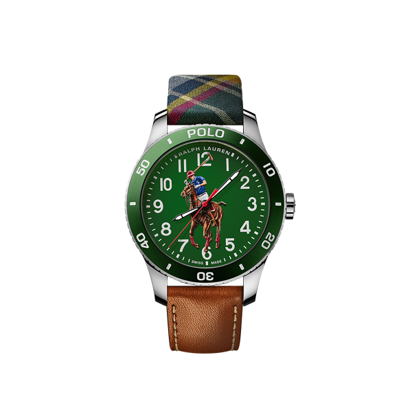 Gå till produkten: 42 mm Polo Player Stål Grön Visare