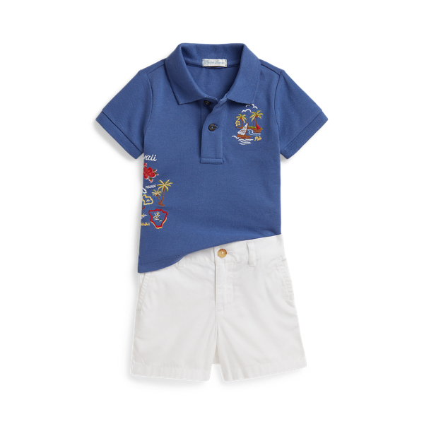 Gå till produkten: Broderad nät-Polo och twillshort