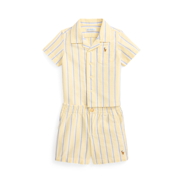 Gå till produkt: Streckad bomull Oxford-knäppshirt och short